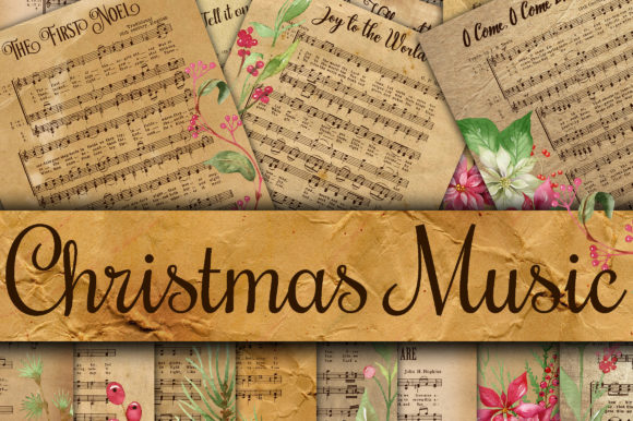 Download Vintage Christmas Music Digital Paper - Music Collection